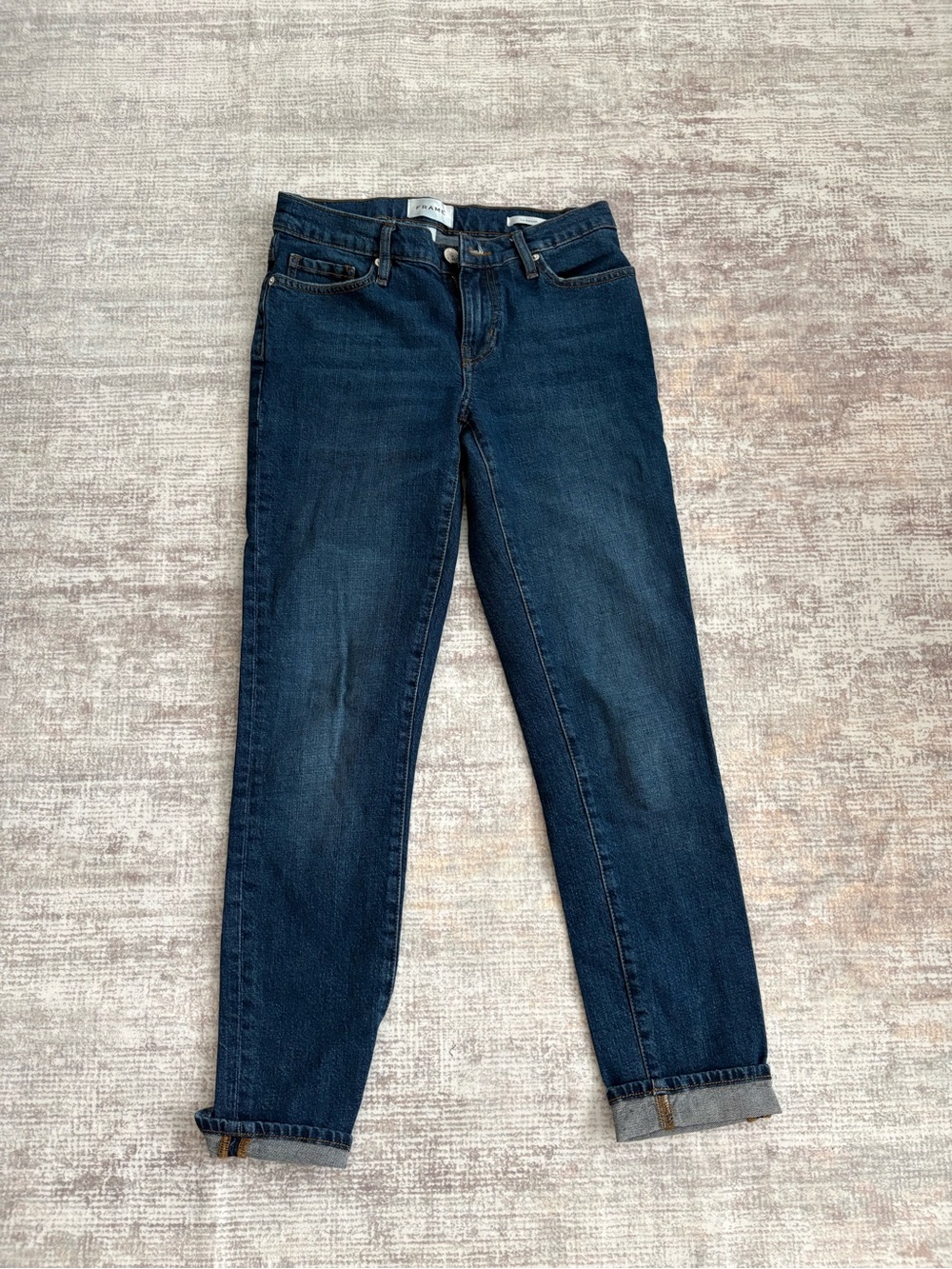 FRAME Le Garçon Slim Boyfriend Jeans Size 25 Dark Wash Cuffed Premium Denim